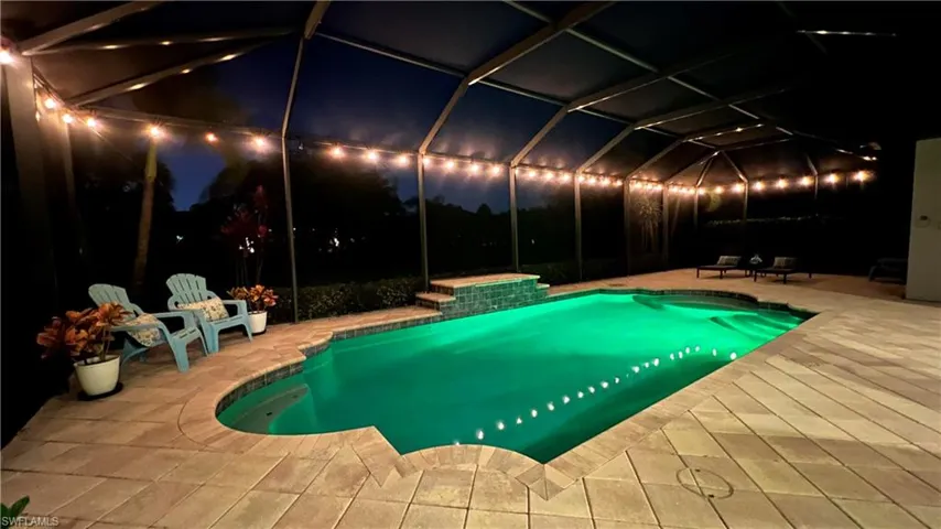 Beautiful heated Salt Water Pool with water feature, 5 color options