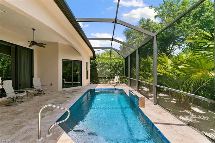 Waterfall feature in pool