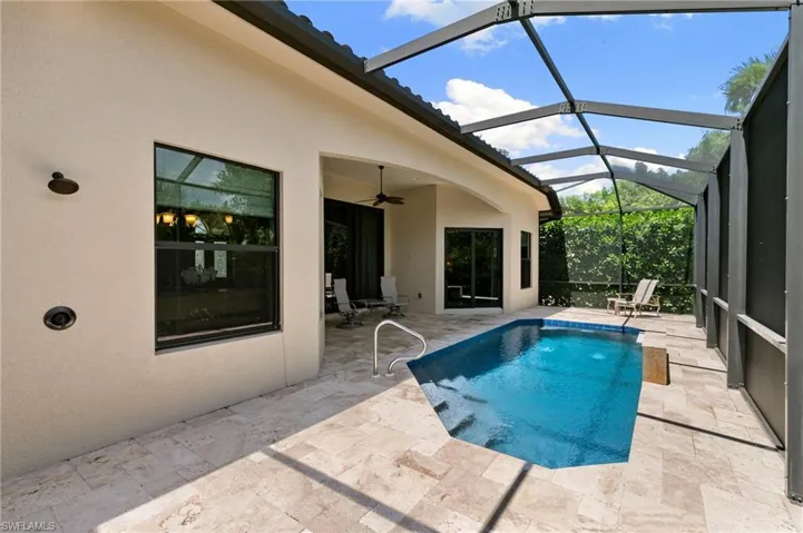 Outdoor shower, large paver lanai flooring