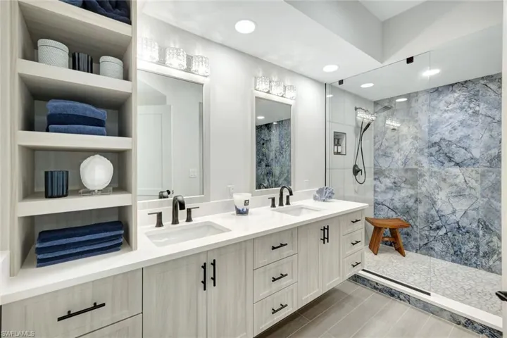 Primary bathroom with modern vanity
