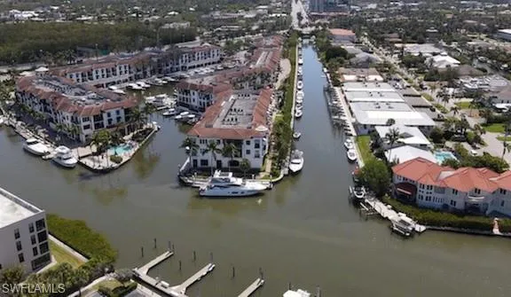 Aerial view of a nearby body of water
