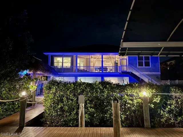 View of pool at night