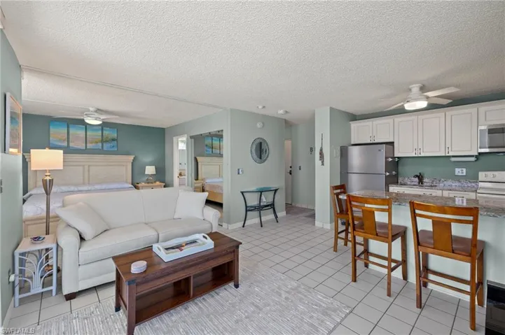 Living room and kitchen island