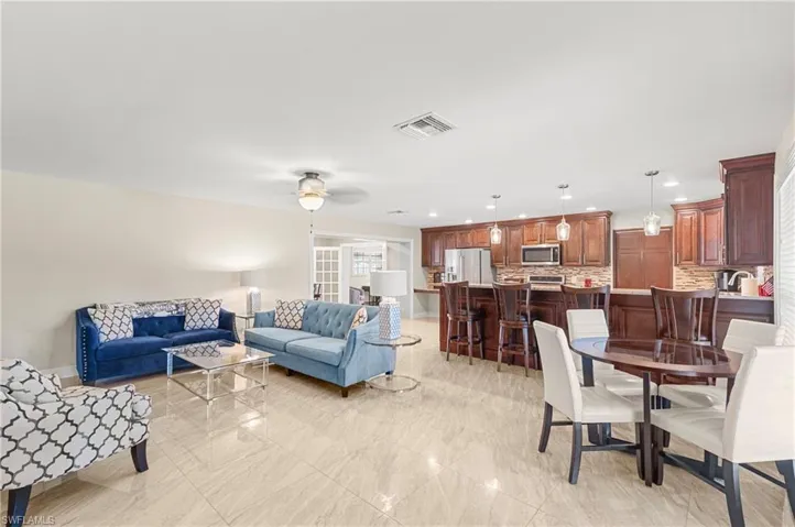 Large Open Floorplan of Kitchen, Dining area and Living Room