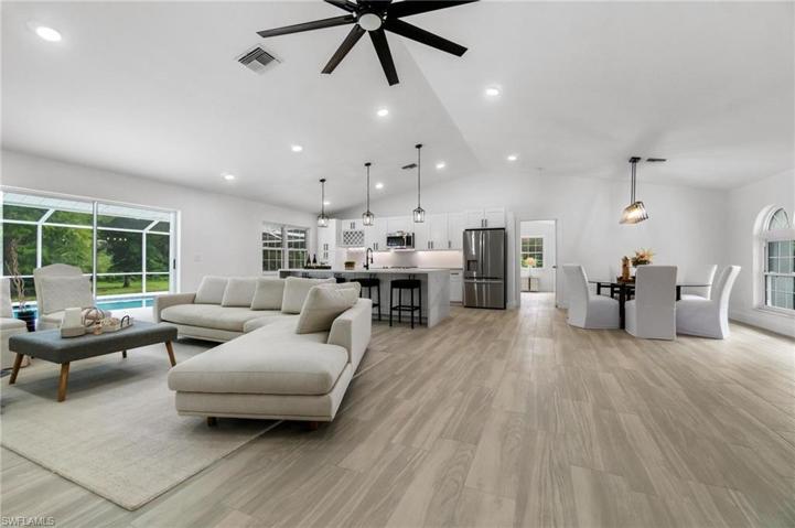 Great Room looking toward kitchen and entrance to primary bedroom