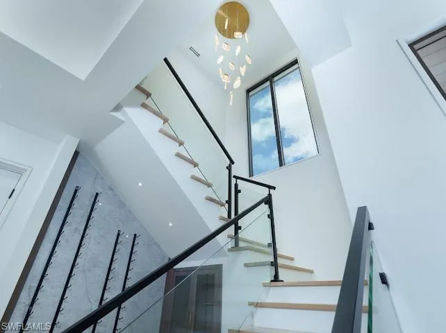Staircase with a high ceiling