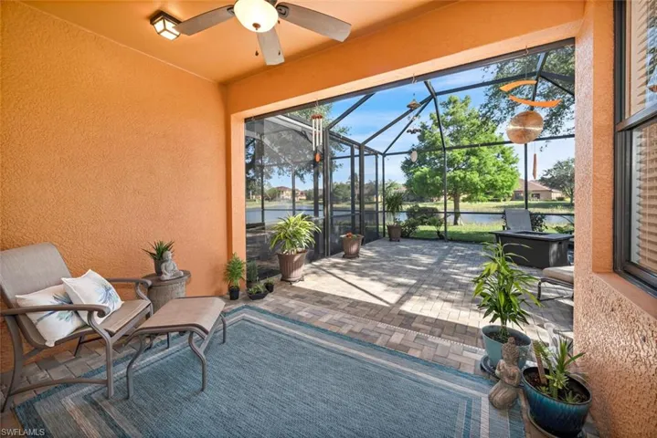 Extended lanai with beautiful lake and fountain views