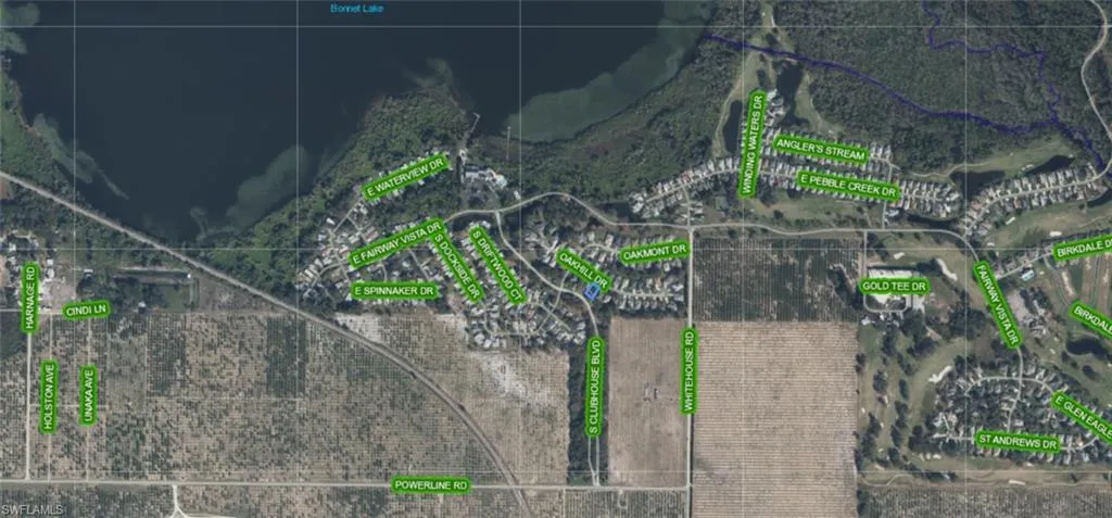 Aerial Map. Displaying property boundaries and road networks surrounding the property