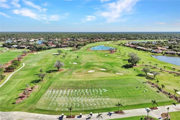 Aerial view of The Vineyards driving range.