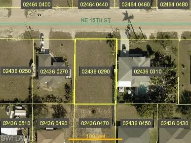 Aerial view of property's location featuring property parcel outlined