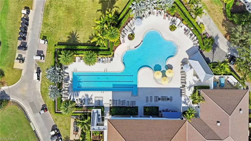 Aerial view of a pool