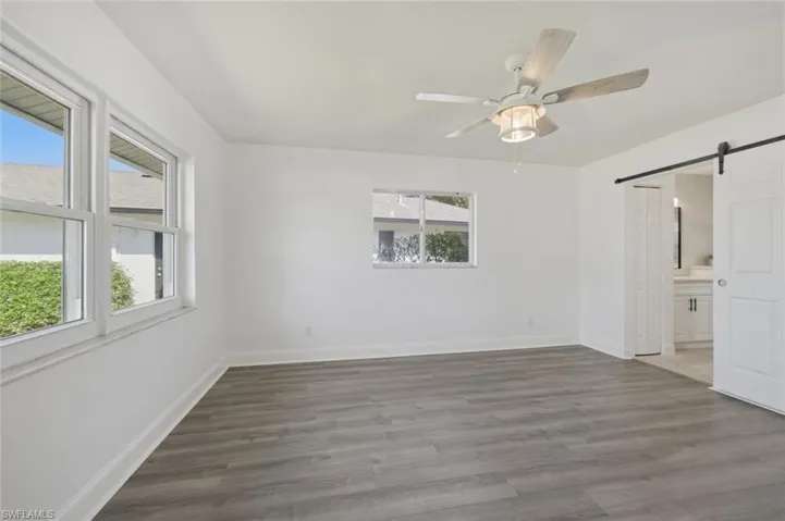Notice Barn door to the Main Bath