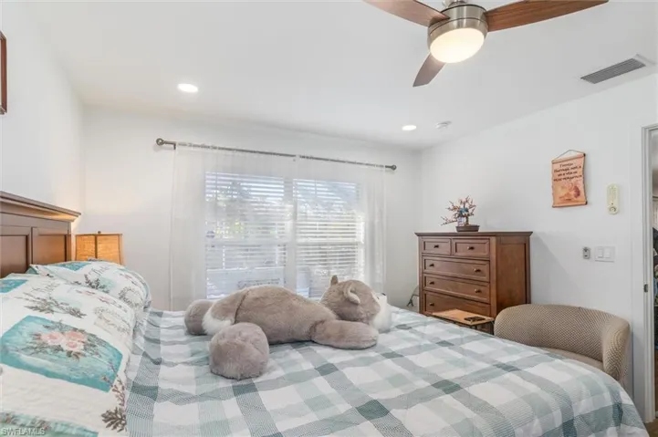 Bedroom featuring ceiling fan and recessed lighting