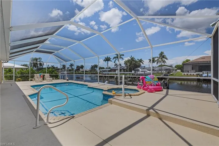 Great pool area with heated spa. Caged in.