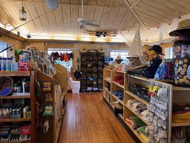 Storage area with a ceiling fan