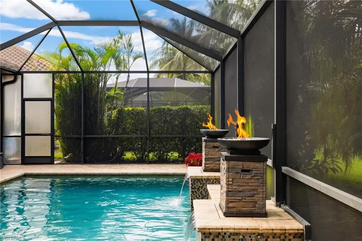 Custom Pool with Sun shelf and Fire Bowls.
