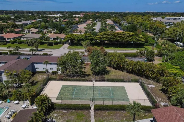 Aerial view of community tennis courts.