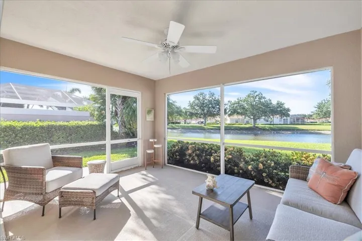 Covered lanai with lake views.