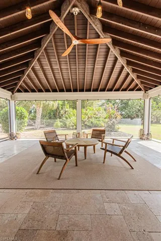 View of patio with ceiling fan