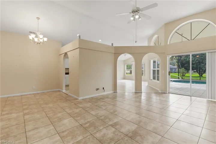 Living room looking into dining area, Lanai, and family room