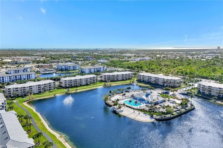 Aerial View of Amenities Center, Lake Beach, Pool Area