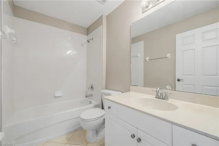 2nd floor Full bathroom with tile patterned floors, vanity, toilet, and tiled shower / bath