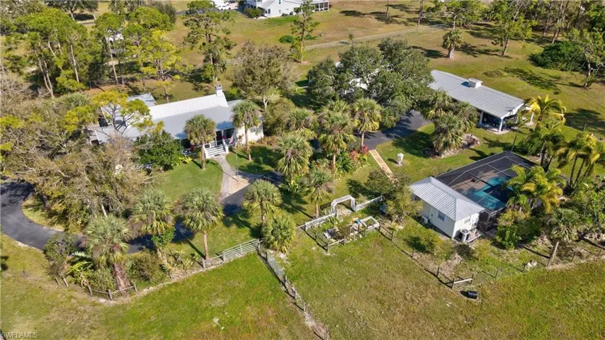 Birds eye view of home bulidings.