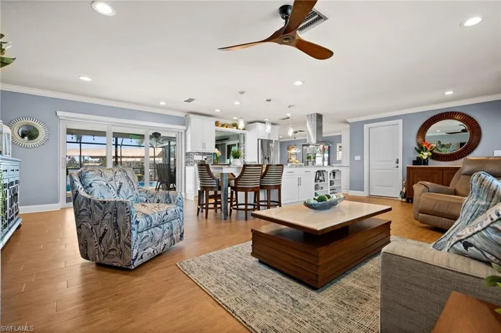 Family Room with view of kitchen and patio