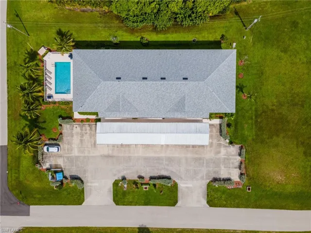 Drone / aerial view of a pool