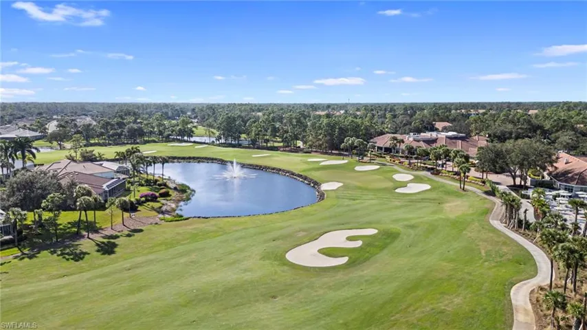 Aerial view of a nearby body of water and a golf club
