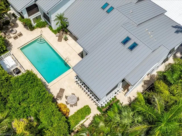 Aerial view of a pool