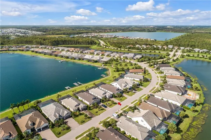 Drone shot of the street that this home is on.
