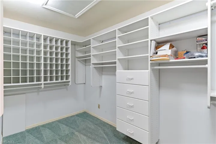 Master Walk in closet featuring carpet