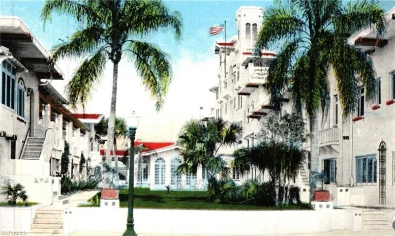 Overlooking the original Mira Mar courtyard, where generations once gathered and will gather again to relax, socialize, and enjoy Sarasota's timeless charm. Photo circa 1922.