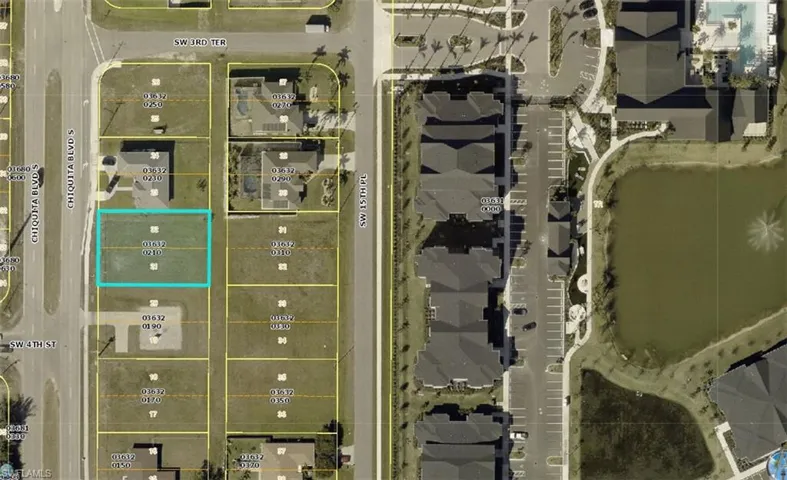 Aerial overview of property's location with property boundaries highlighted