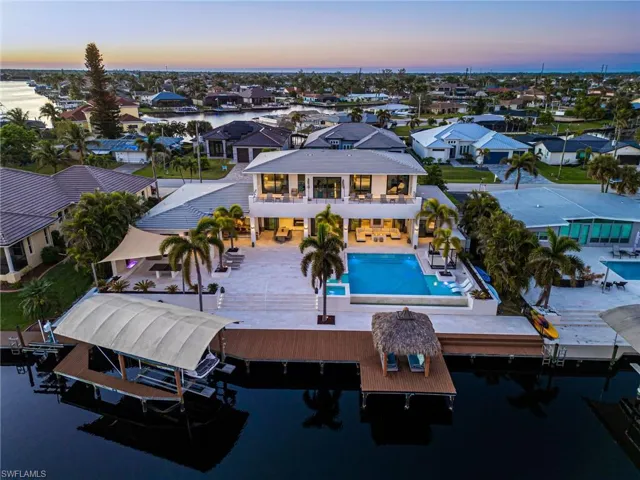 Aerial view at dusk with a water view