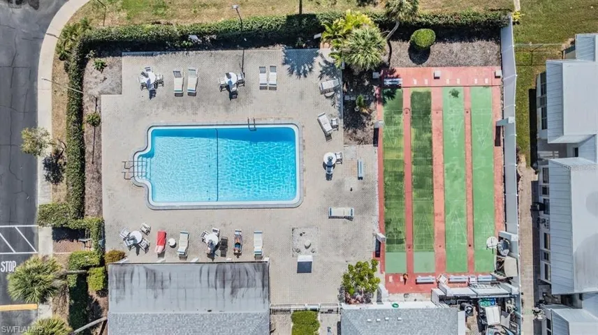 Aerial view of a pool