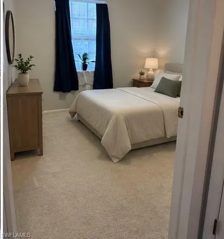 AI generated guest bedroom featuring light carpet, and ceiling fan