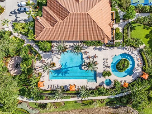 Drone / aerial view of a pool