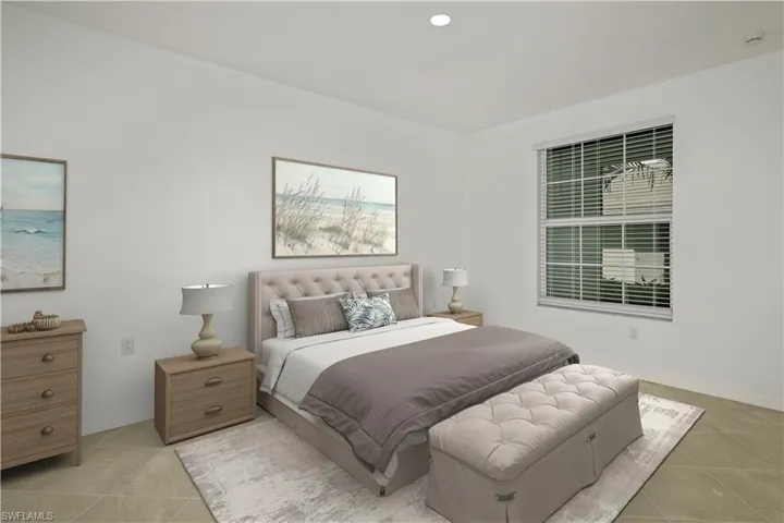 Virtually staged master bedroom.
