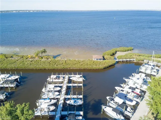 Bird's eye view of a nearby body of water