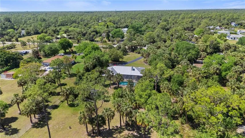 Aerial view featuring a forest view