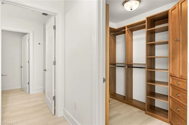 Spacious closet with light wood-style floors