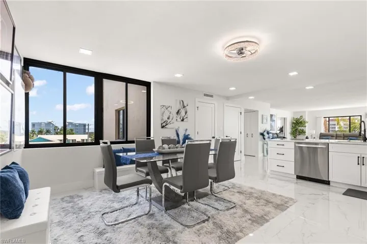 Dining space featuring sink