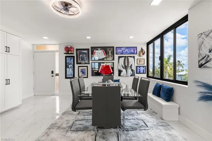 Dining space featuring ceiling fan