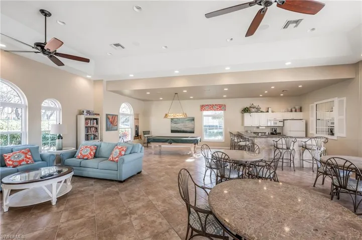 Seville Social room with pool table and high vaulted ceiling