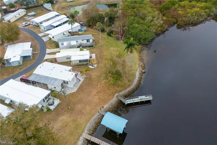 Aerial view of a nearby body of water
