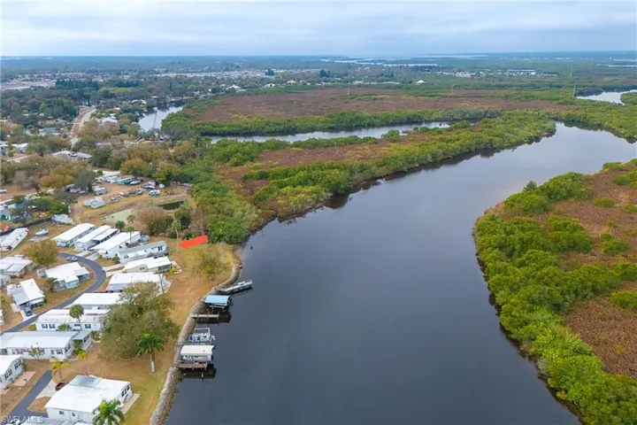 Bird's eye view of a nearby body of water