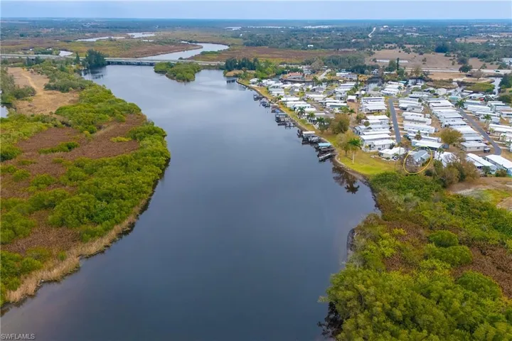 Bird's eye view of a nearby body of water
