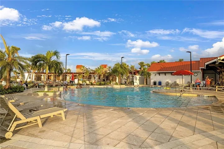Pool with a patio area